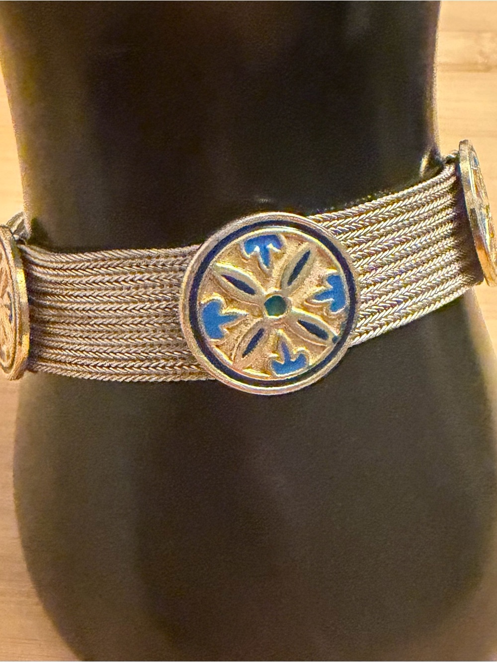 Vtg Bey Sim Turkish 925 Sterling Silver 7 Strand Foxtail Enamel Unisex Bracelet